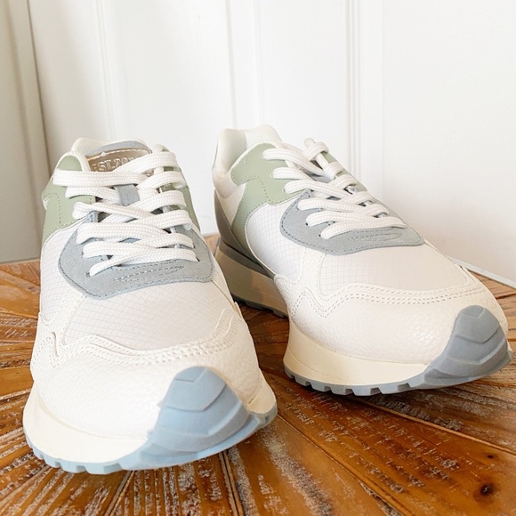 JustFab White and Green Women's Sneakers - Picture 6 of 7